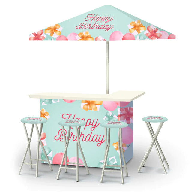 Happy Birthday - Teal Portable Tailgate Bar