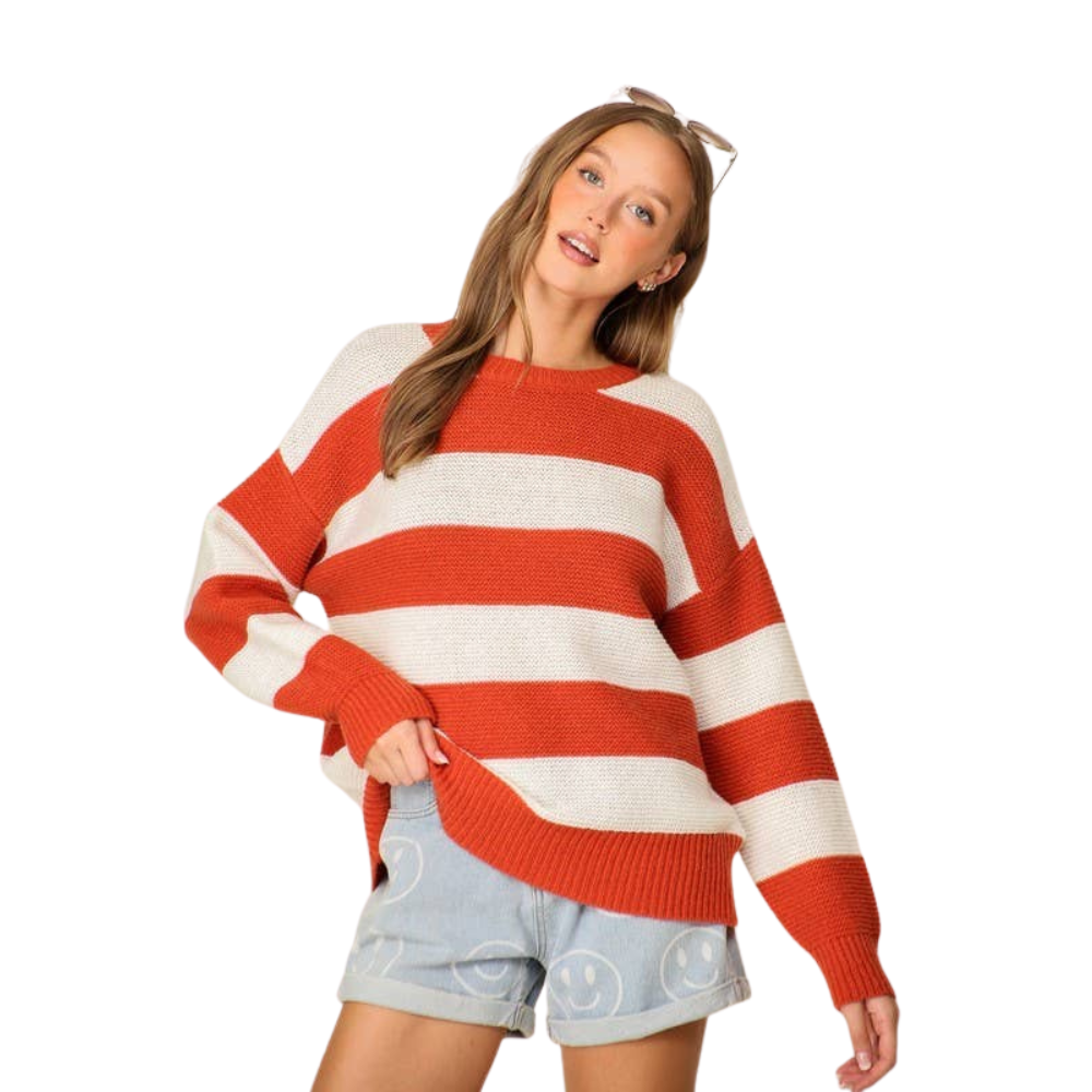Striped Gameday Sweater - Rust / White