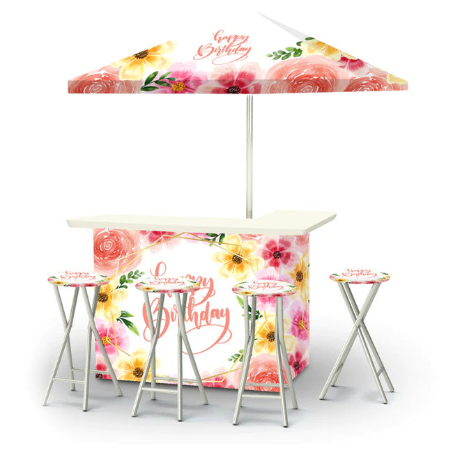Happy Birthday - Flowers Portable Tailgate Bar