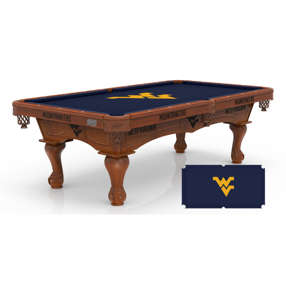 West Virginia University Pool Table with Logo Cloth