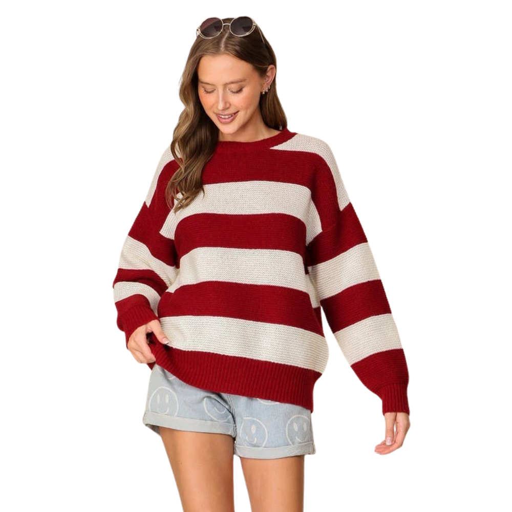 Striped Gameday Sweater - Red / White