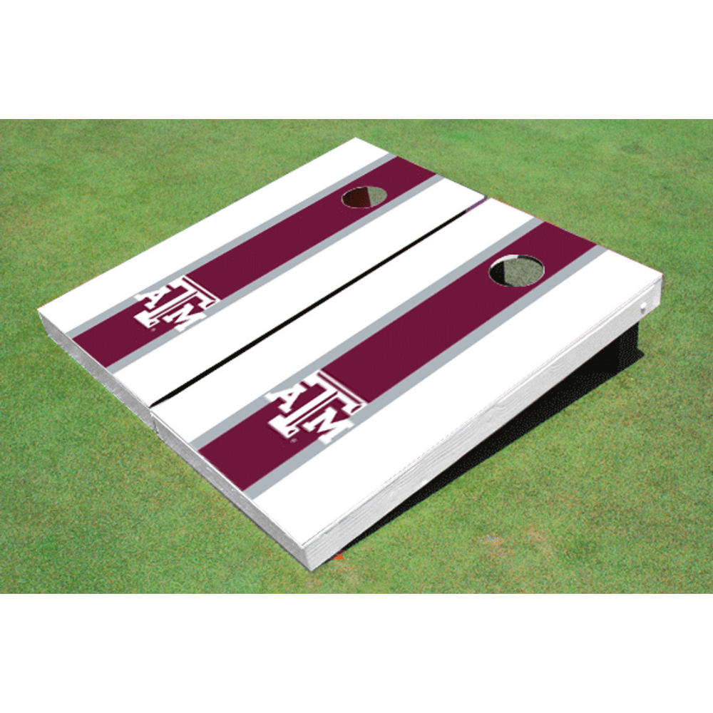 Texas A&M University Matching Stripe Cornhole (White Logo)