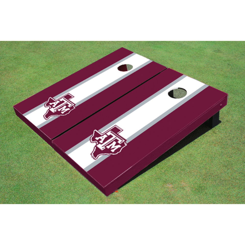 Texas A&M University Matching Stripe Cornhole (Maroon State Outline)