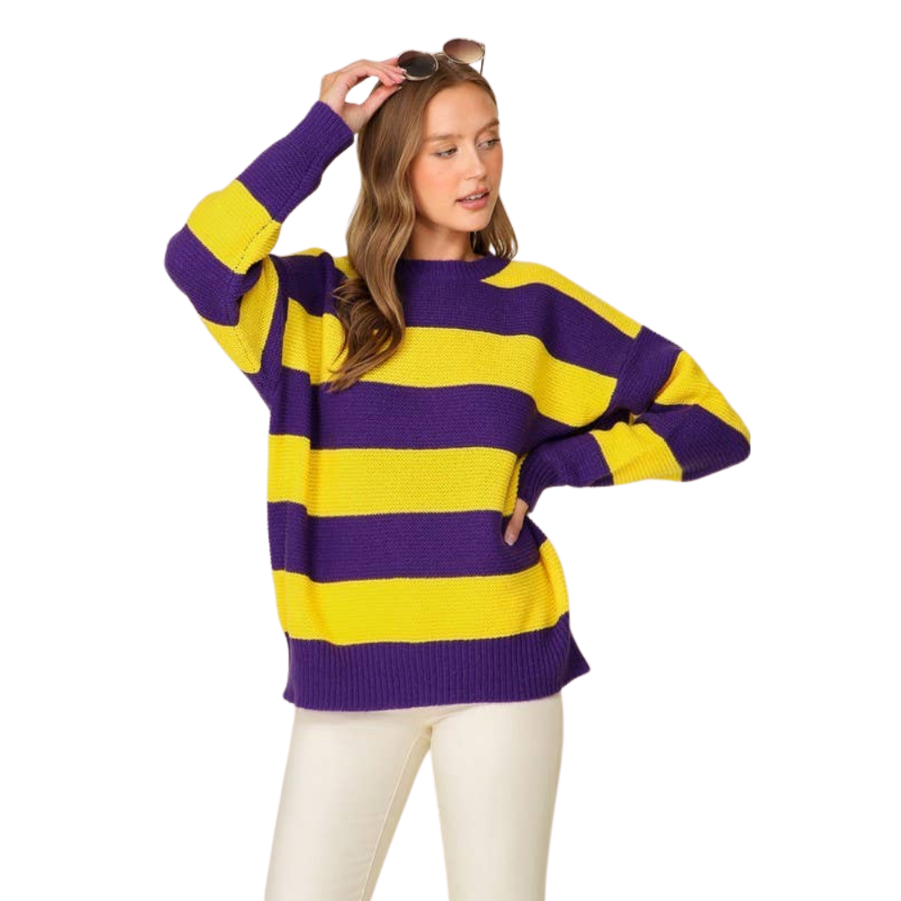 Striped Gameday Sweater - Purple / Yellow