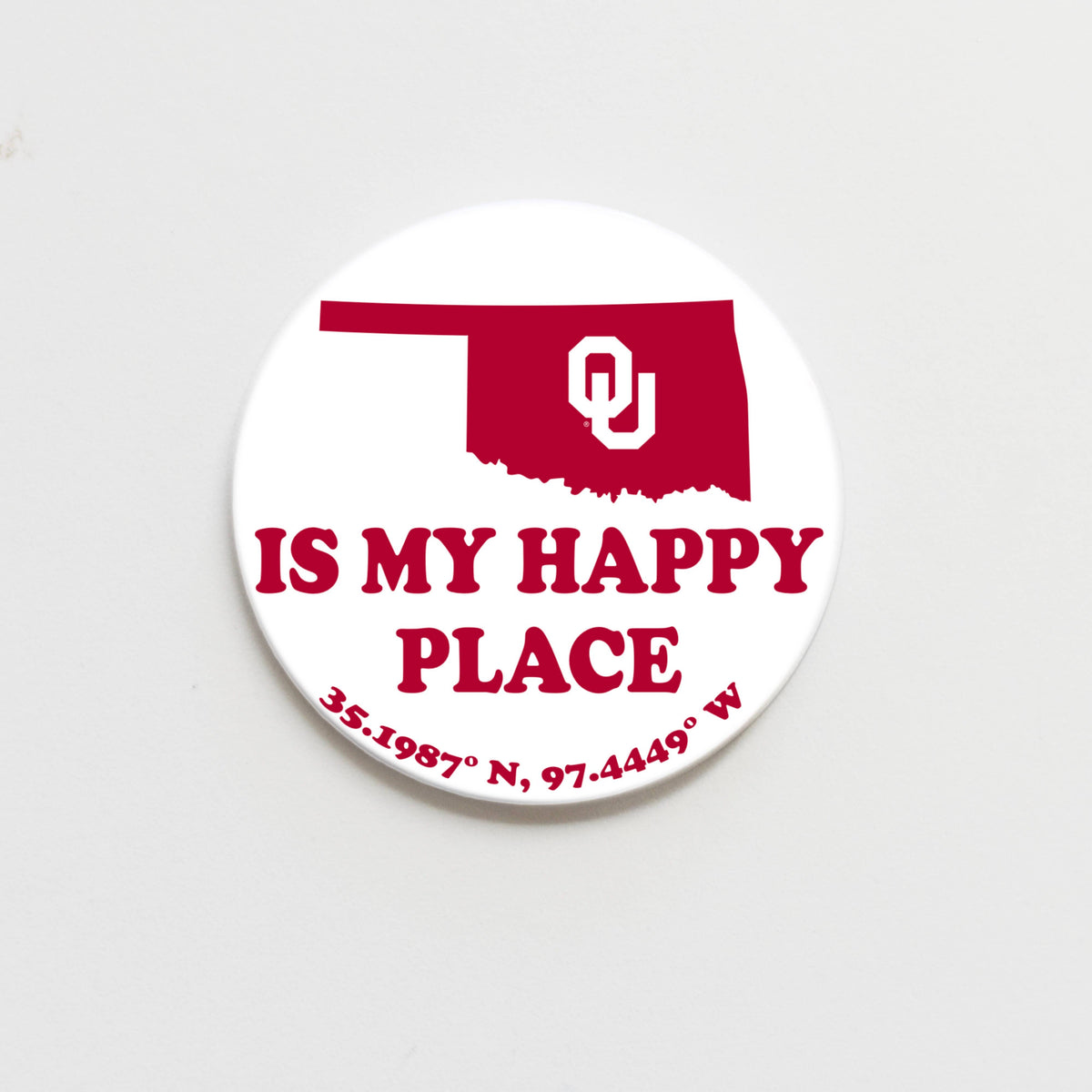 University of Oklahoma Button - OU Happy Place White