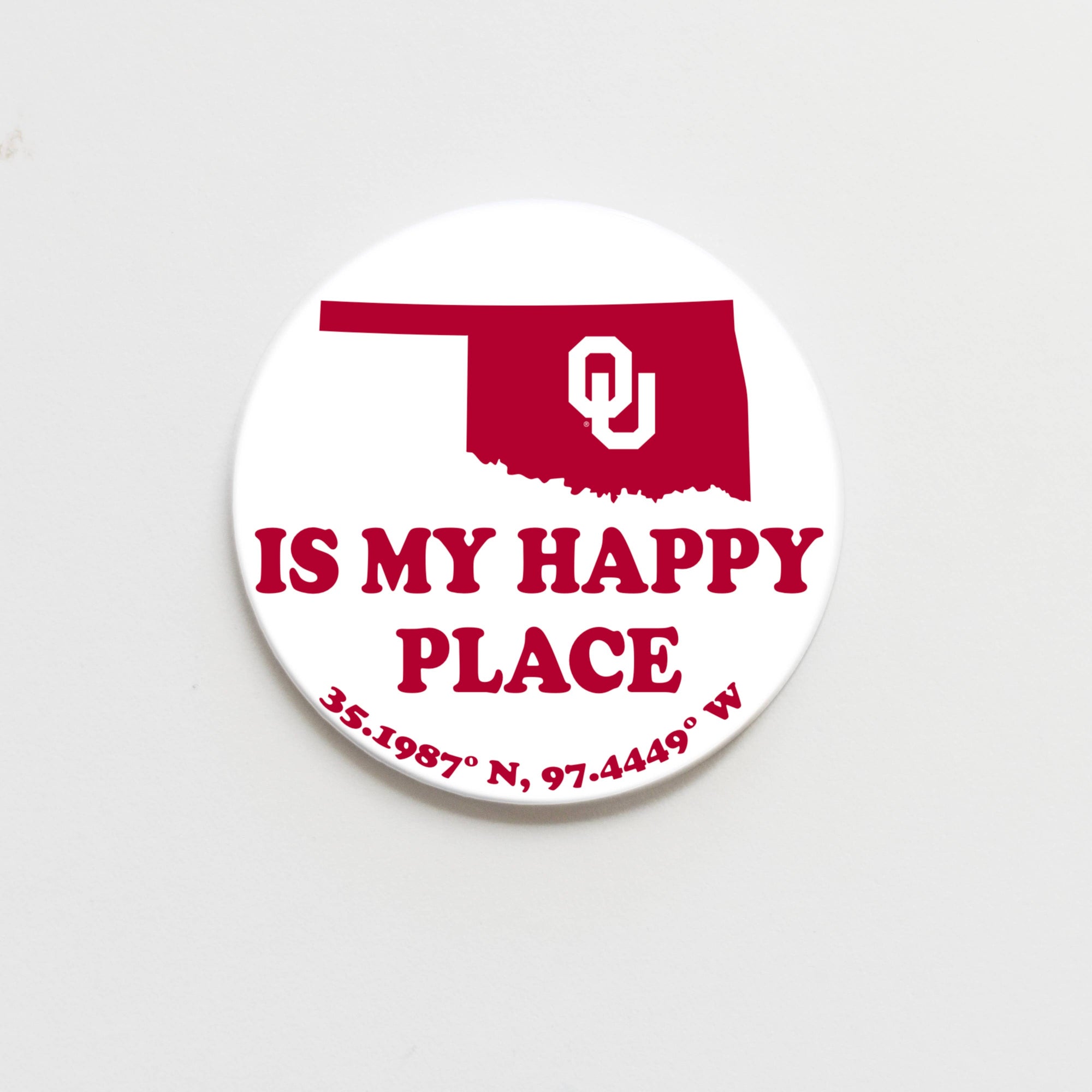 University of Oklahoma OU Happy Place White Button