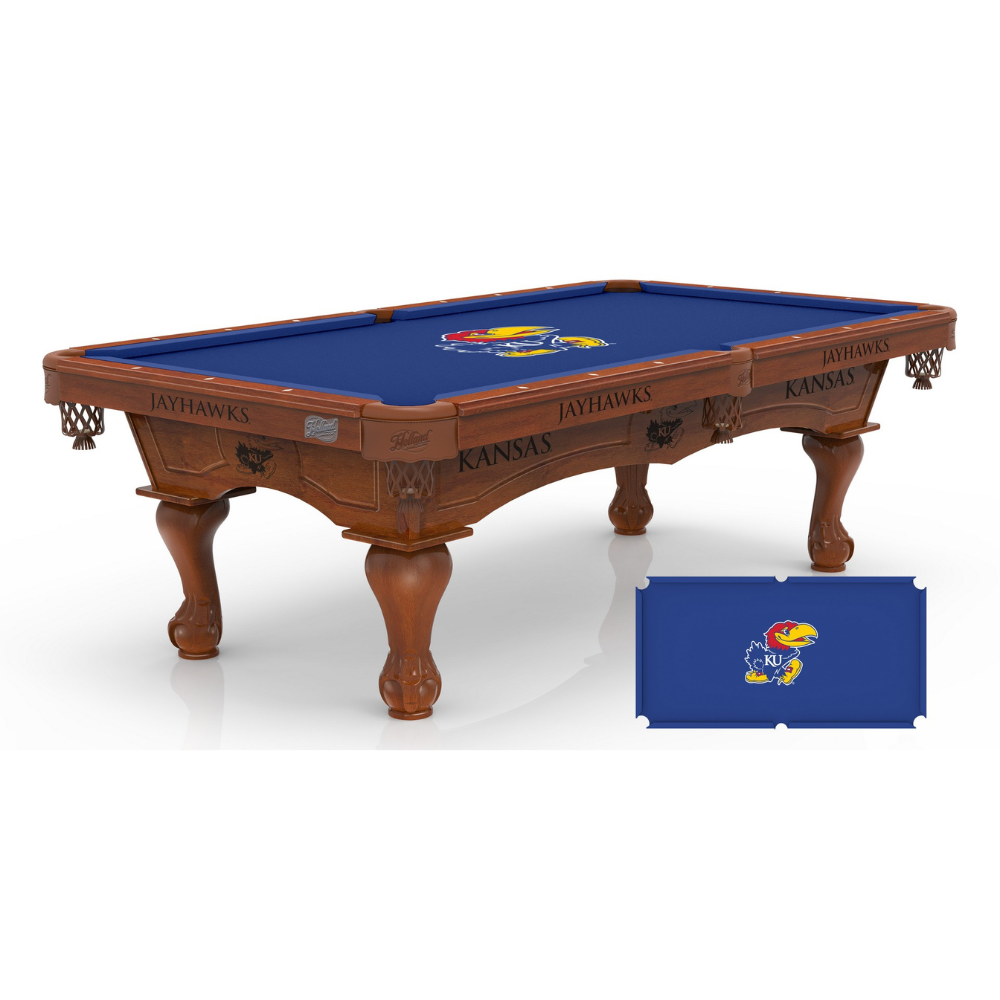 University of Kansas Pool Table with Logo Cloth
