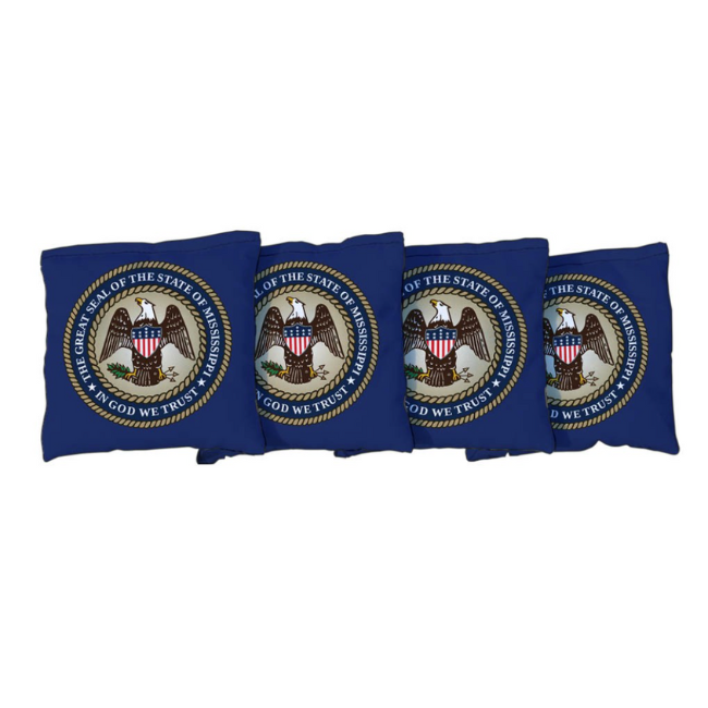 Mississippi State Seal Regulation All Weather Blue Cornhole Bags