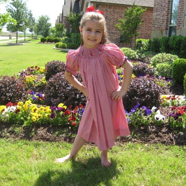 Texas Tech University Vive La Fete Collegiate Hand Smocked Gingham Bishop Dress