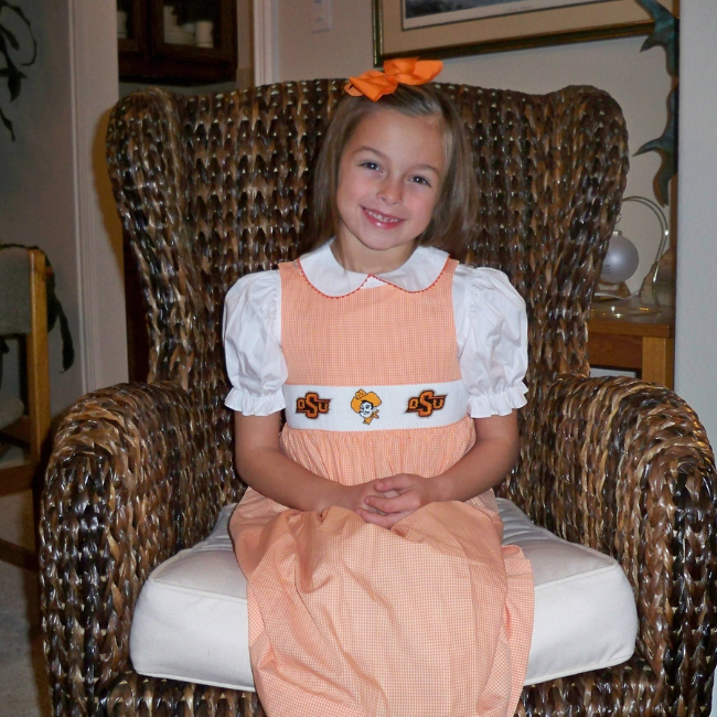 Oklahoma State University Vive La Fete Collegiate Hand Smocked Gingham Jumper with Blouse