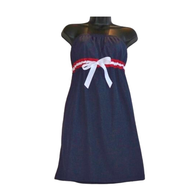 Solid Strapless Navy Blue with Red &amp; White Dress