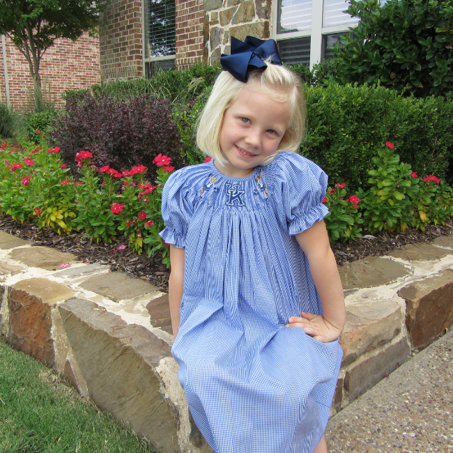 University of Kentucky Vive La Fete Collegiate Hand Smocked Gingham Bishop Dress