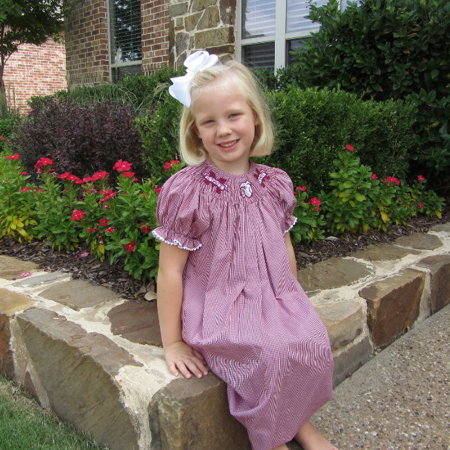 Mississippi State University Vive La Fete Collegiate Hand Smocked Gingham Bishop D