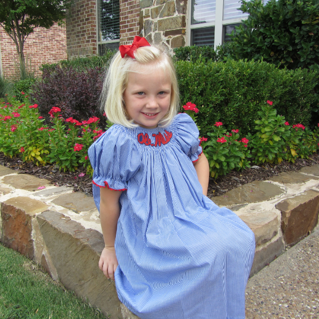 Ole Miss Vive La Fete Collegiate Hand Smocked Gingham Bishop Dress