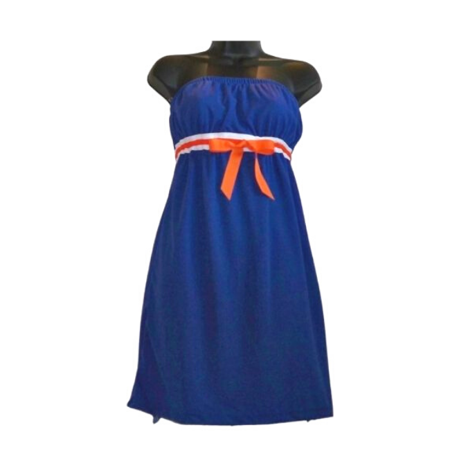 Solid Strapless Blue with Orange & White Dress