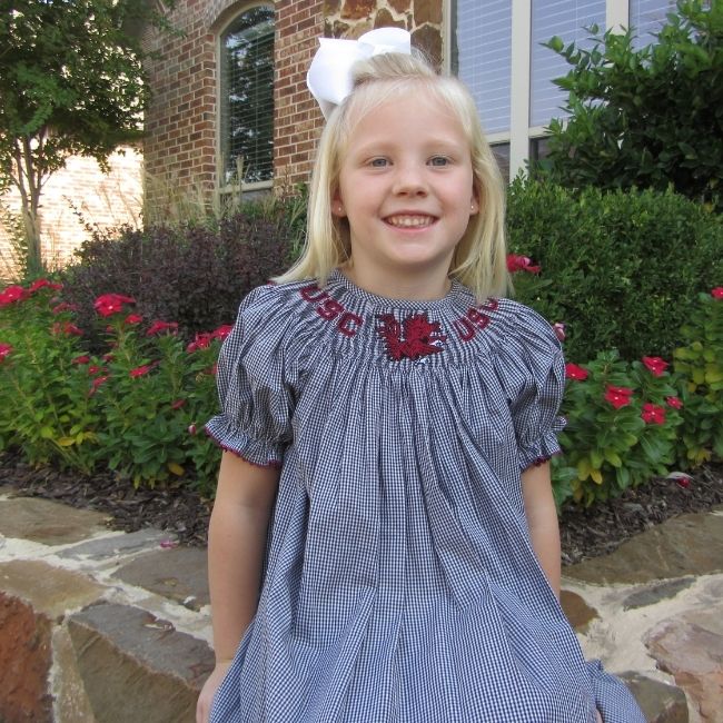 University of South Carolina Vive La Fete Collegiate Hand Smocked Gingham Bishop Dress