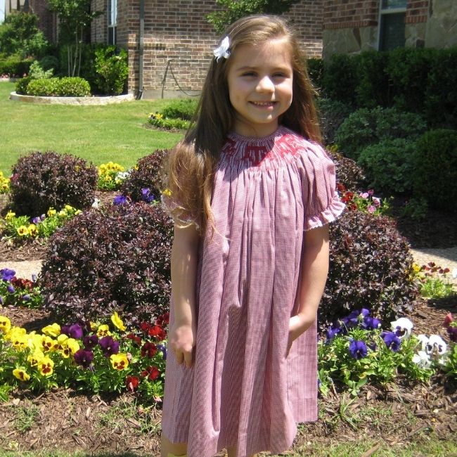 Texas A&amp;M University Vive La Fete Collegiate Hand Smocked Gingham Bishop Dress