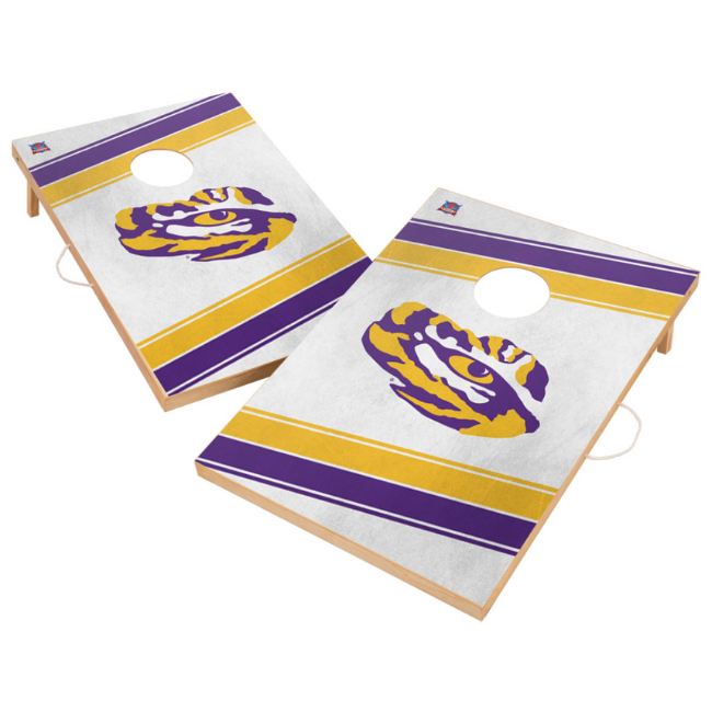 LSU Solid Wood Diagonal Stripe Cornhole