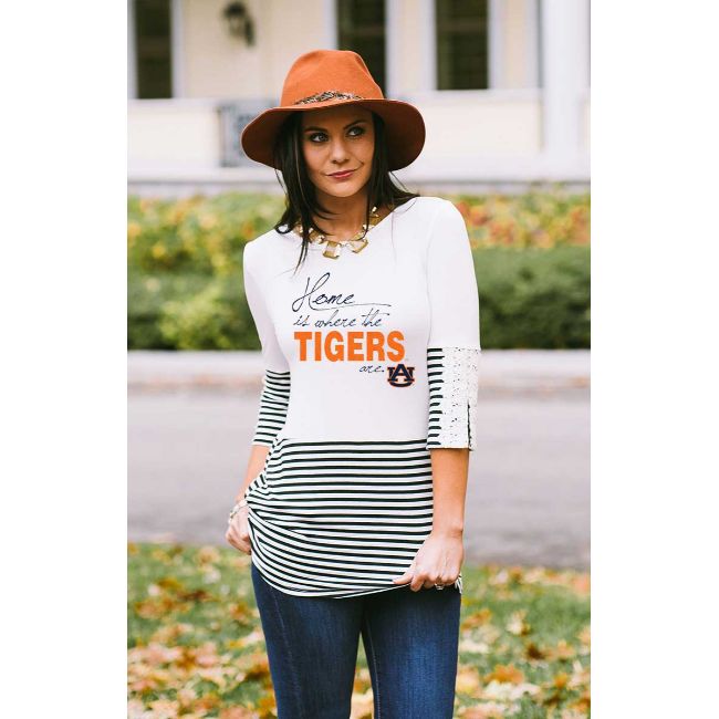 Auburn University &quot;Home is Where&quot; Button-Lace Top