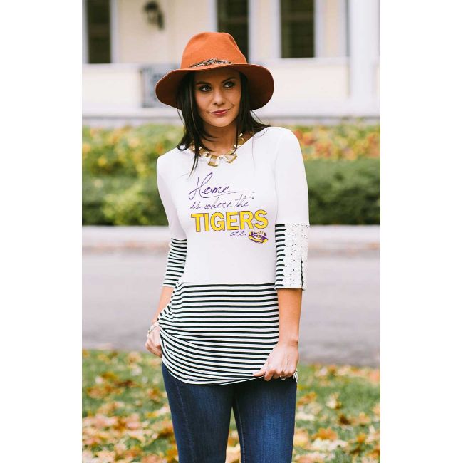 LSU &quot;Home is Where&quot; Button-Lace Top
