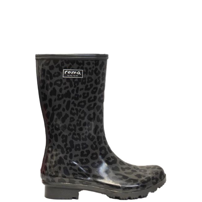 Roma Emma Women’s Mid Black Leopard Rain Boots