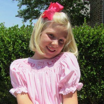 LSU Vive La Fete Collegiate Hand Smocked PINK Gingham Bishop