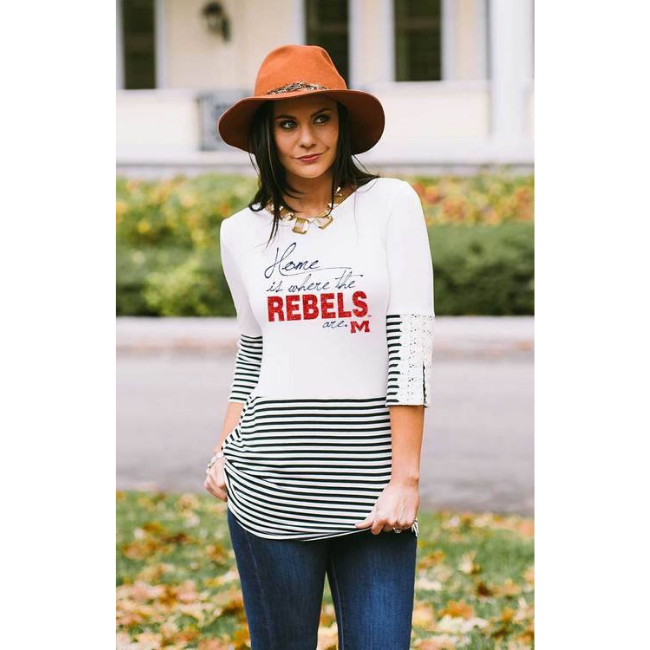 Ole Miss &quot;Home is Where&quot; Button-Lace Top